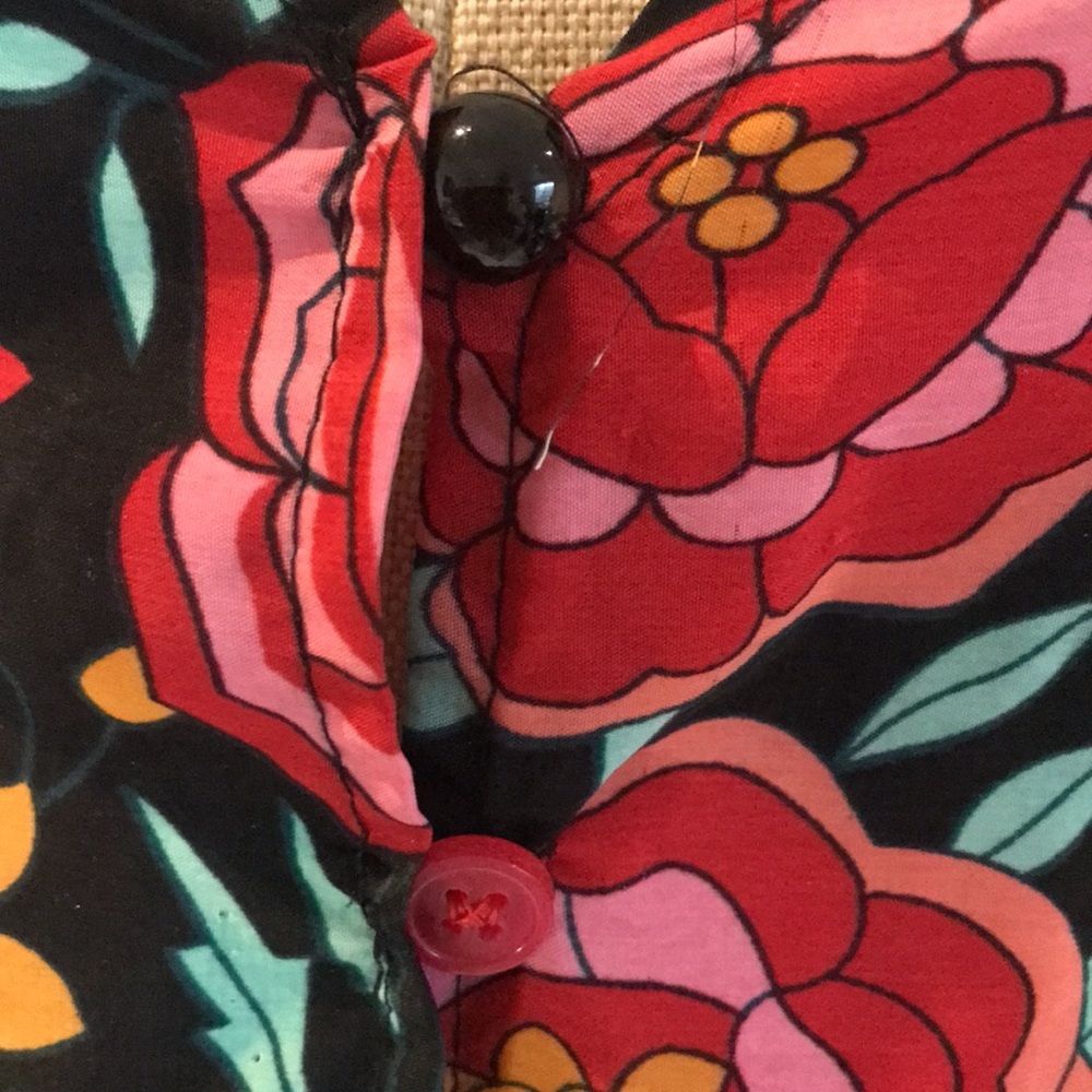 Black floral peacock colorful print short sleeves hi-low maxi dress boho gypsy M - Picture 16 of 16